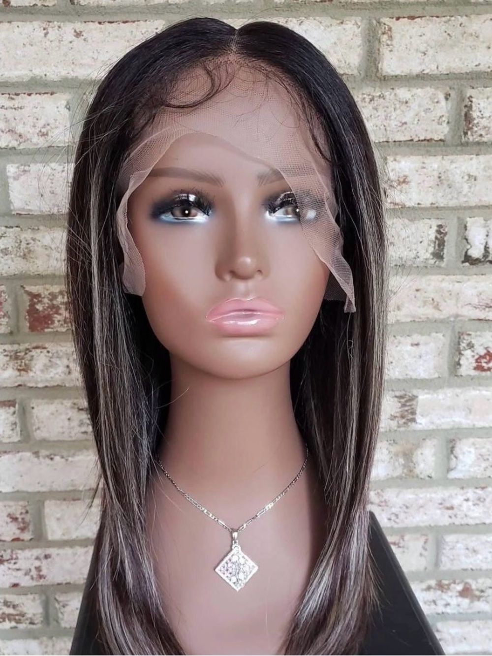 Luxury Straight Lace Front Wig - Dark Brown with Ash Blonde Highlights
